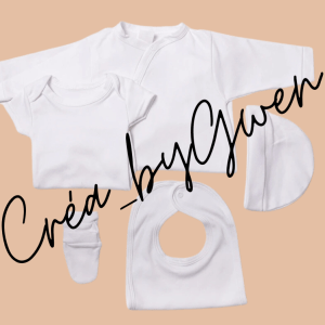 Ensemble naissance en coton personnalisé 5 piece blanc