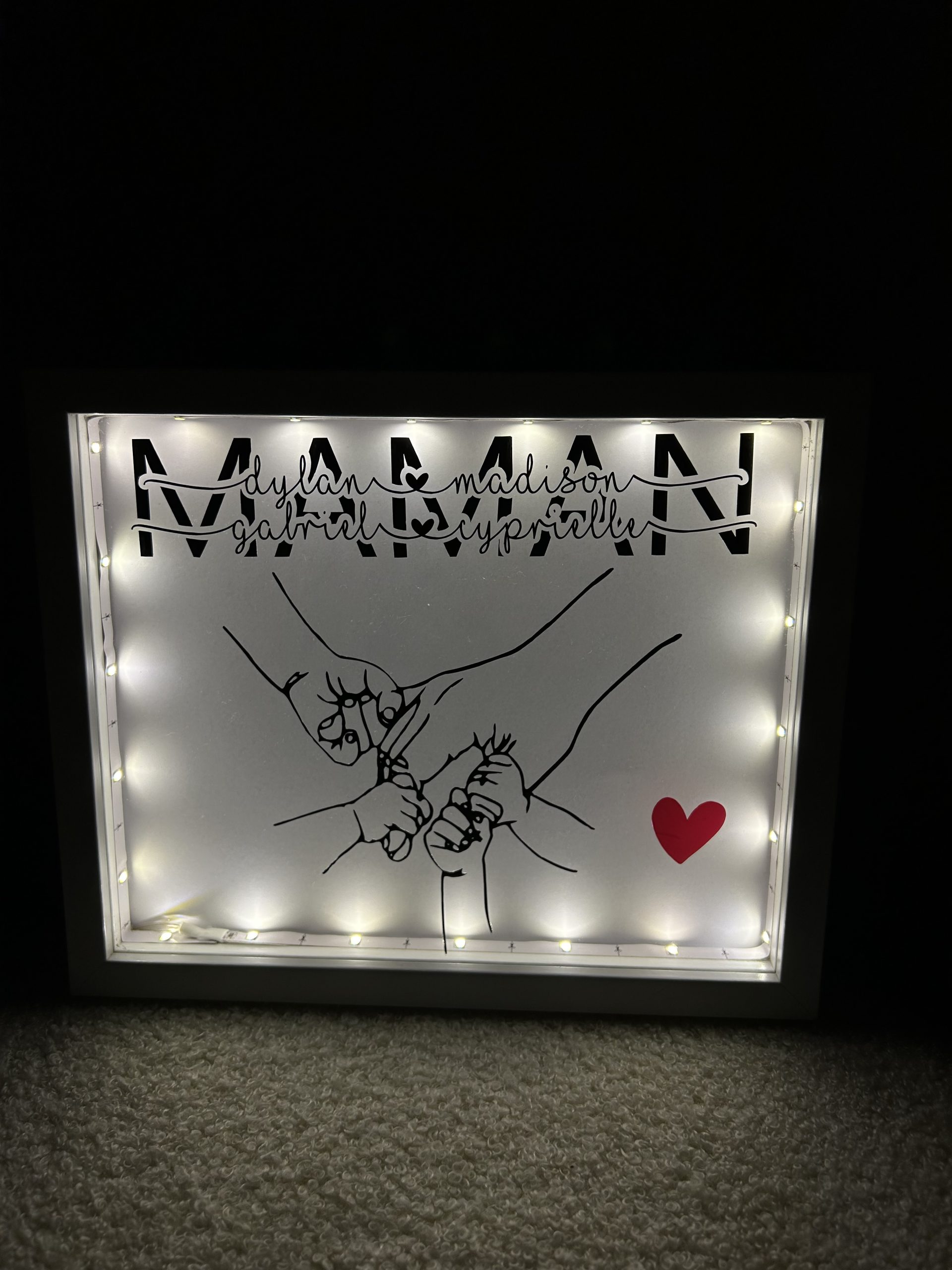 Cadre personnalisé Maman LED 4prénoms
