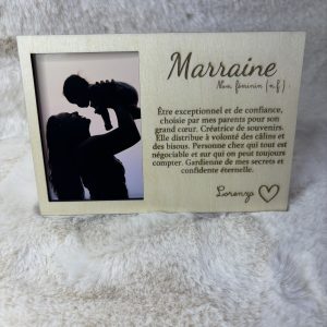 Cadre bois texte gravé marraine