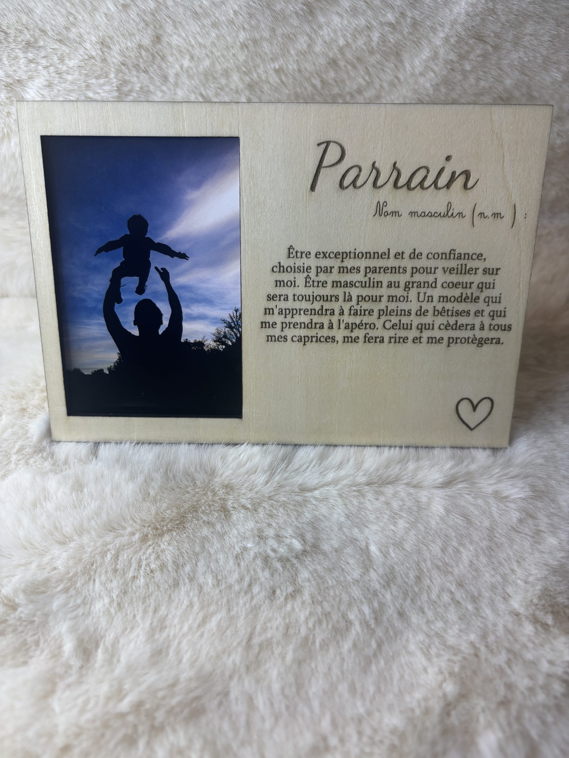 cadre bois gravé Parrain