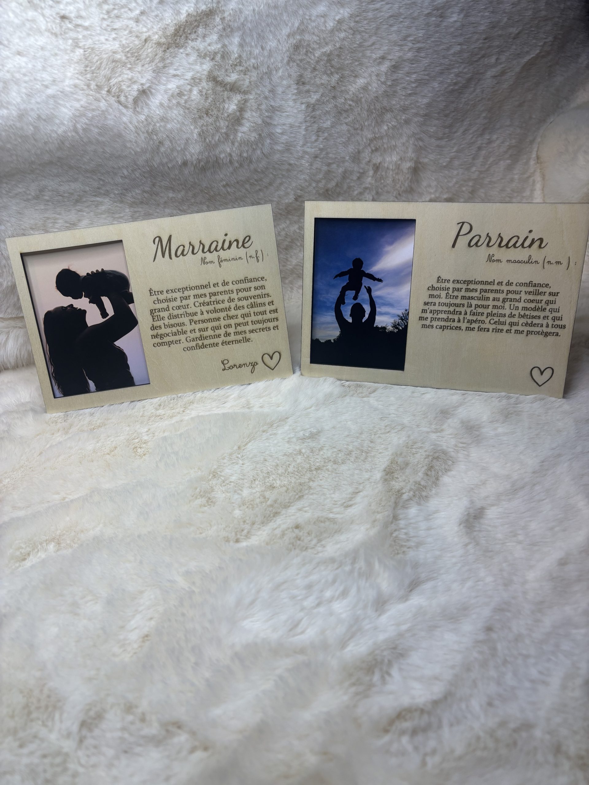 cadre bois gravé Parrain marraine