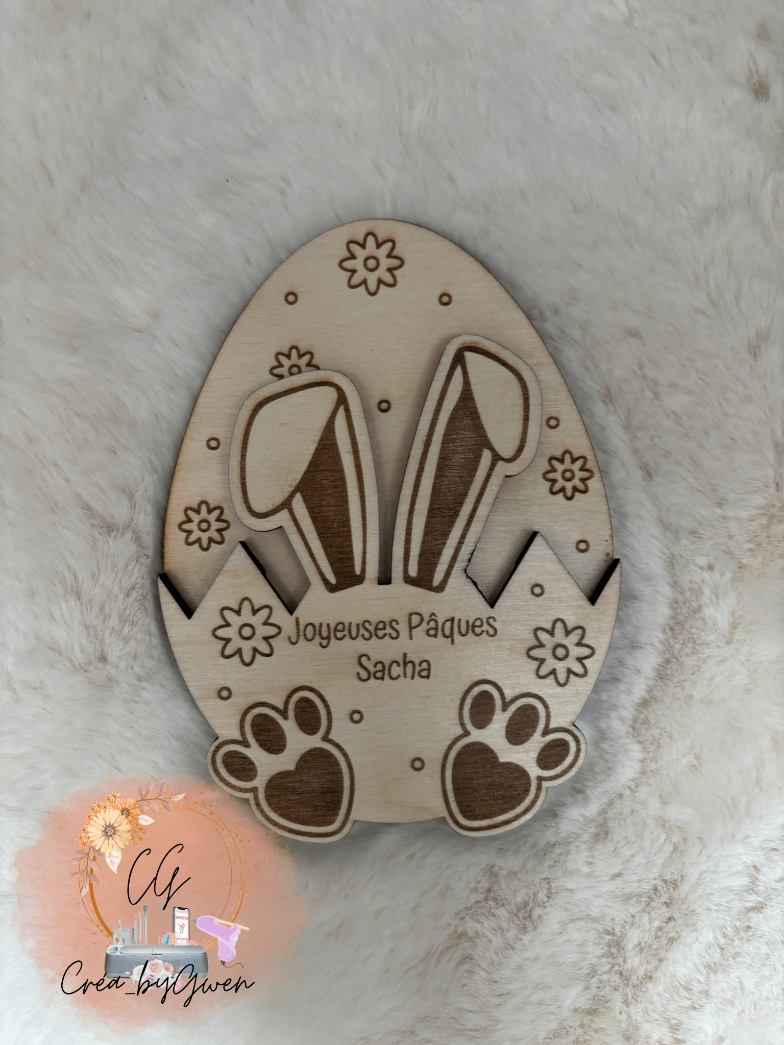 Support argent, lapin de Pâques