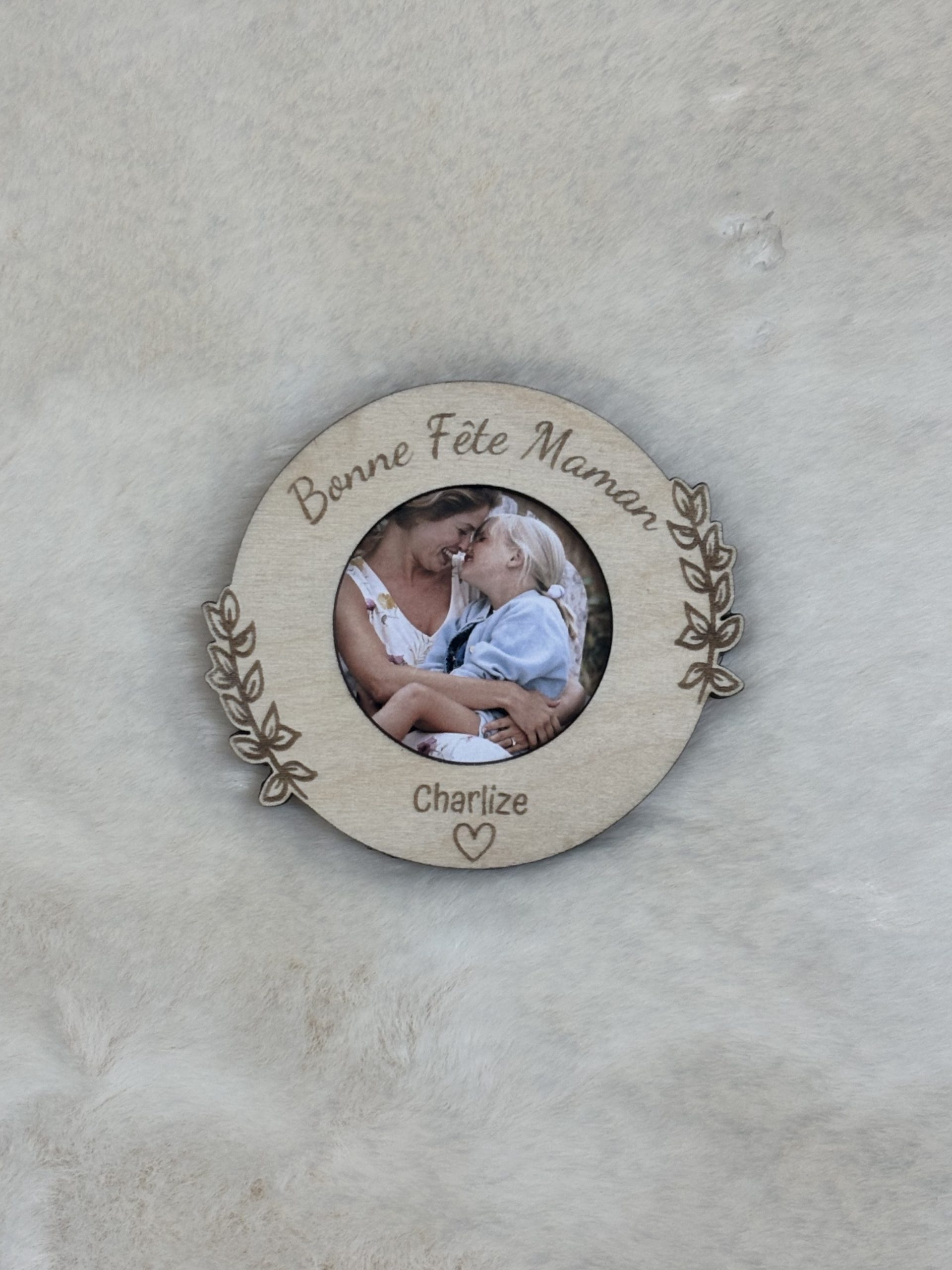 Magnet photo rond en bois