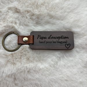 Porte-clés Fête des Pères personnalisé en bois et cuir