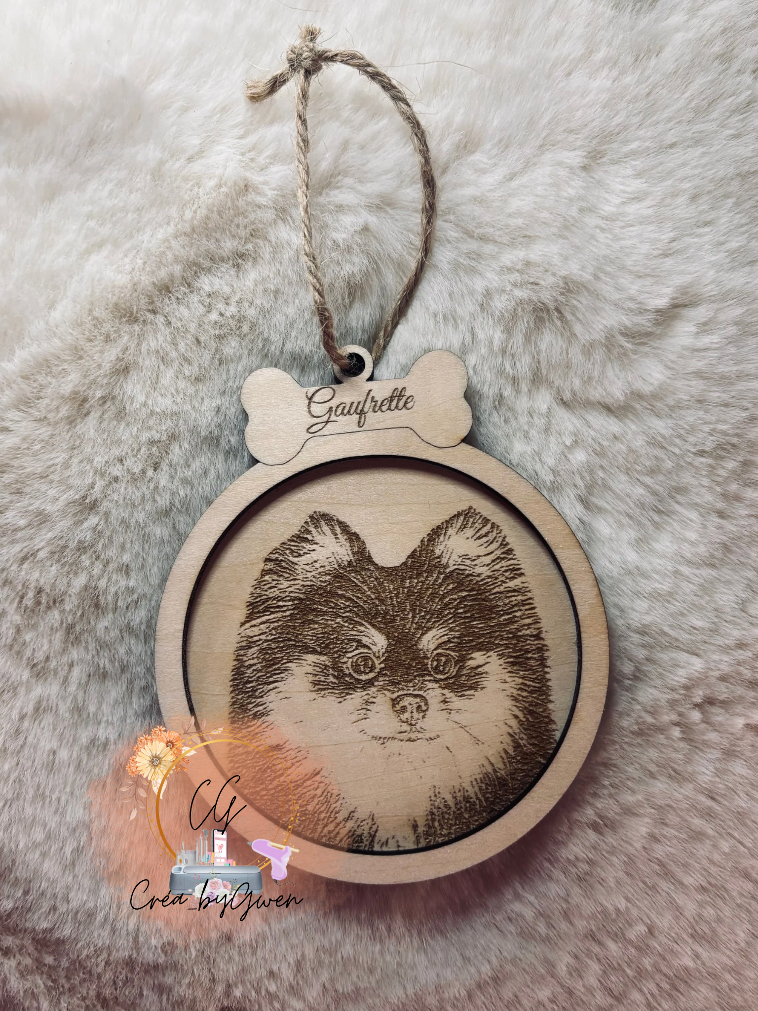 Boule de Noël portrait animaux gravé