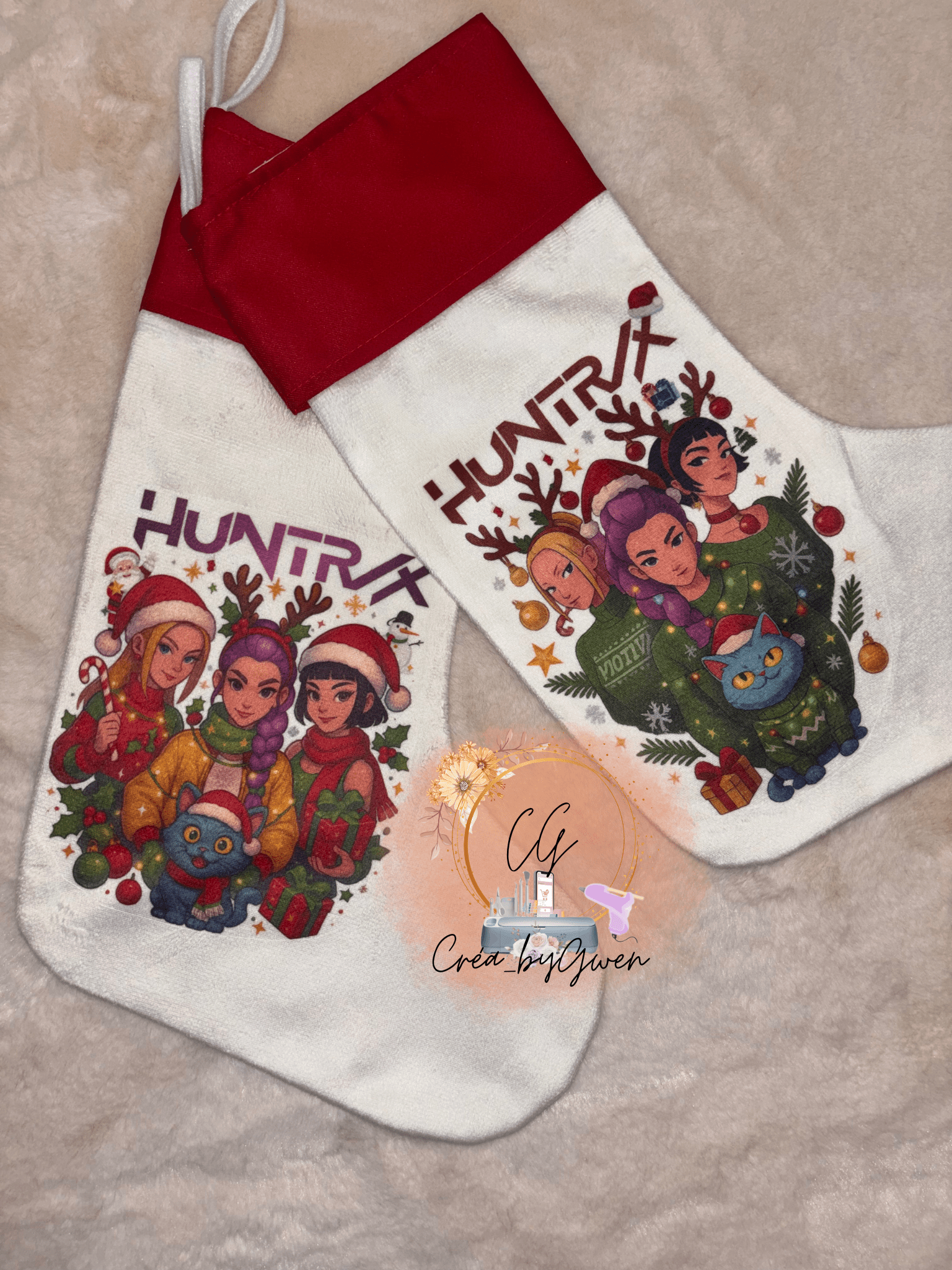 Chaussettes de Noël personnalisées – Photo, dessin ou personnage préféré + prénom